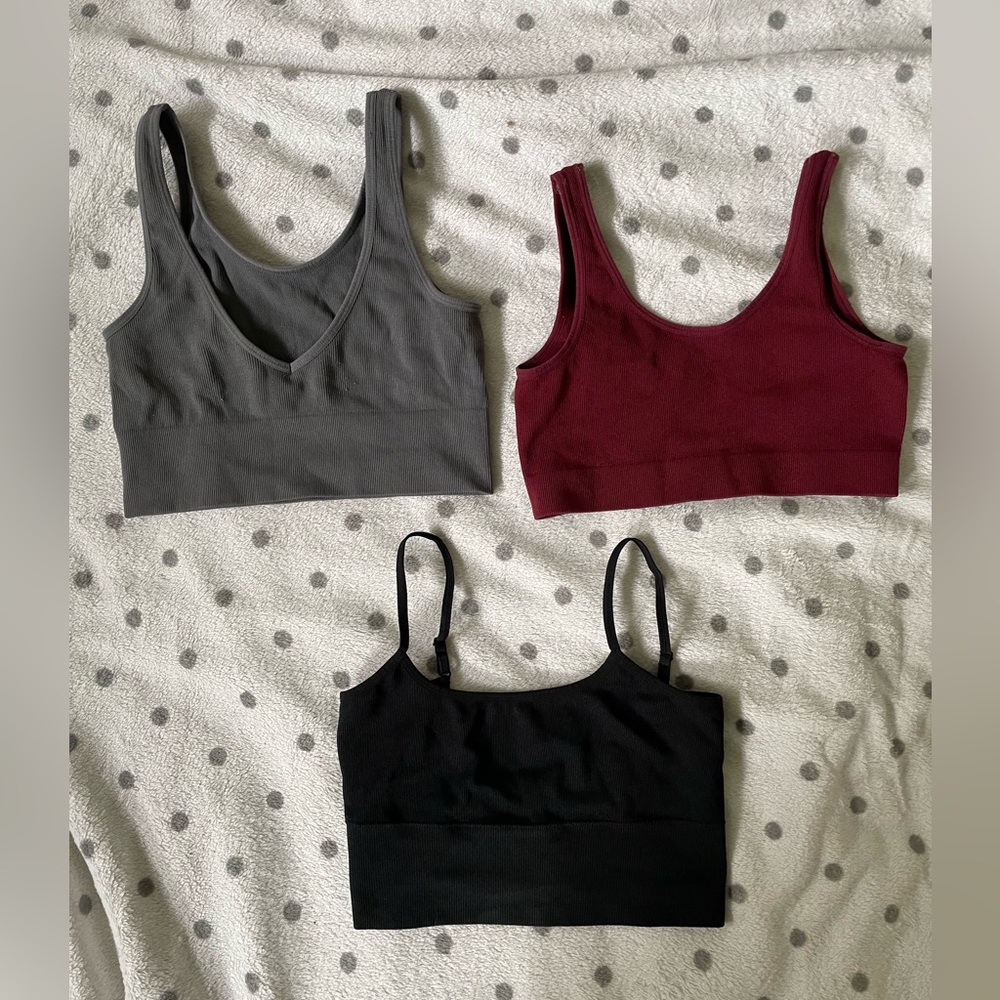 Seamless Bralette Set - Gray, Burgundy & Black